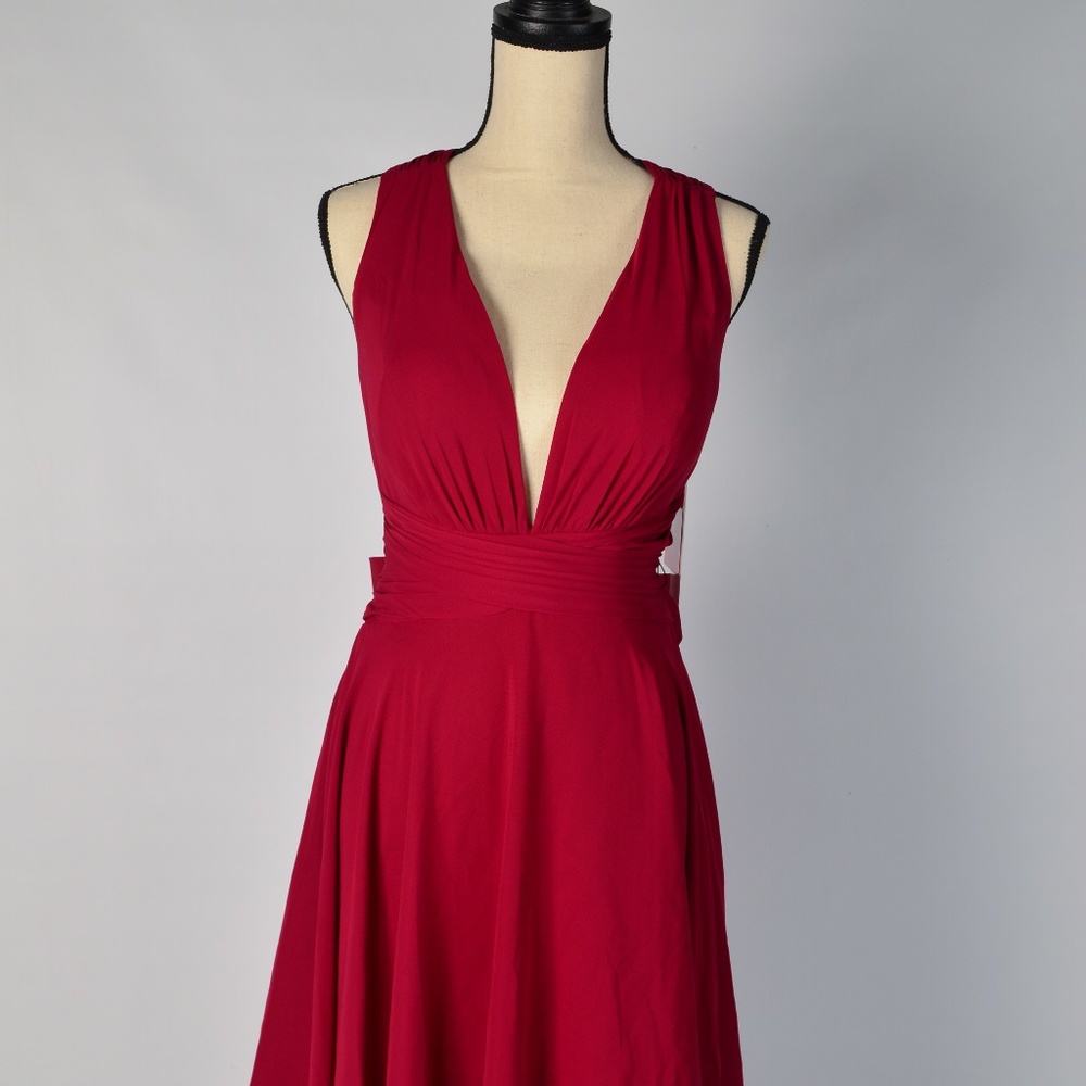 JJs House Highlow open back dress in burgundy - Picture 6 of 8